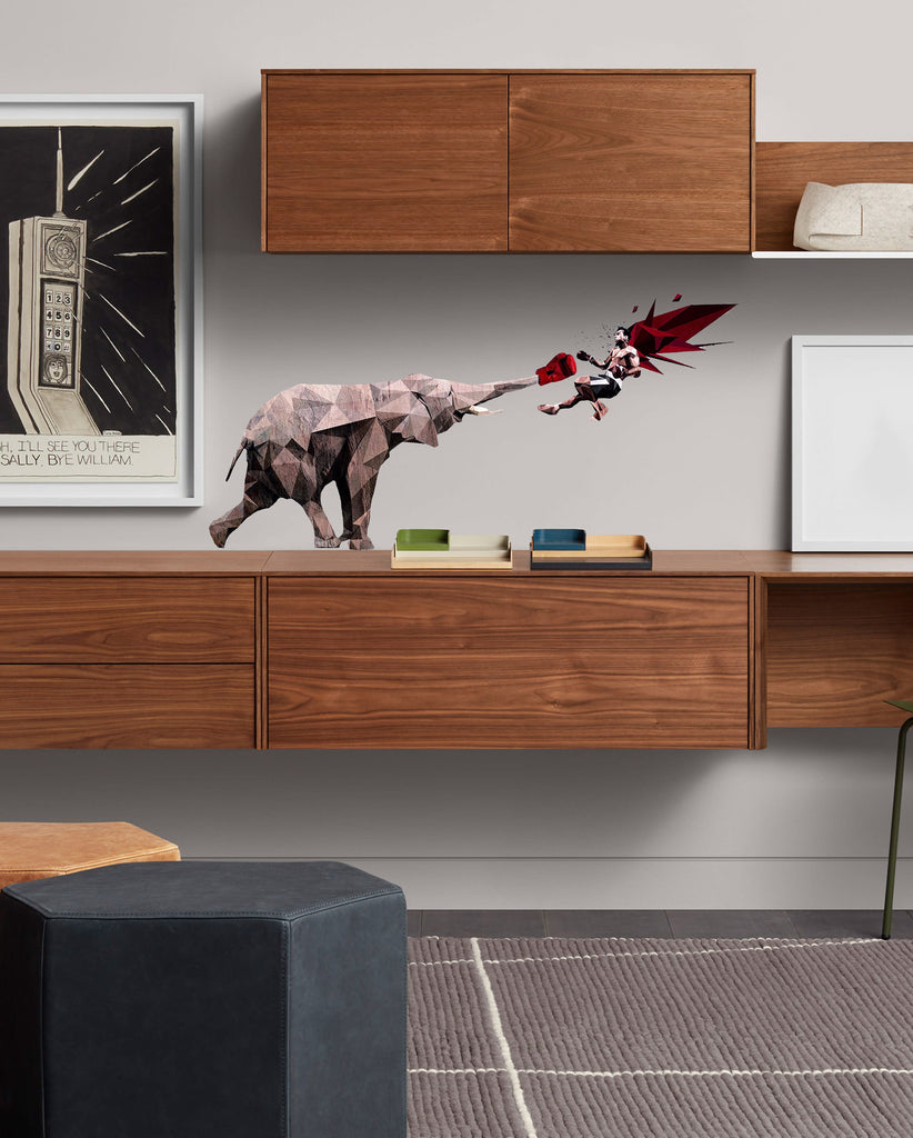 Elephant Sport Boxer Polygonal Wall decal, Elephant Boxer Polygon sticker,modern wall art, Multi Color GD103