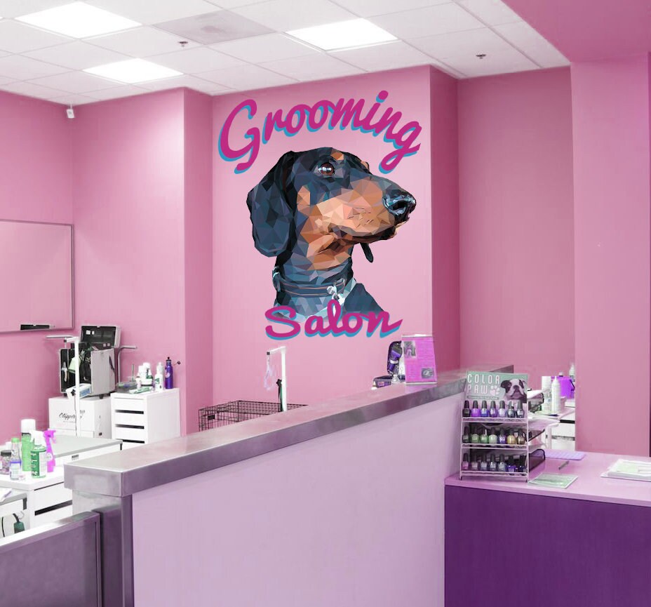 Dachshund Dog Grooming Salon Polygonal Wall decal, Dachshund Dog sticker Dog Polygon sticker,modern wall art, Multi Color GD104