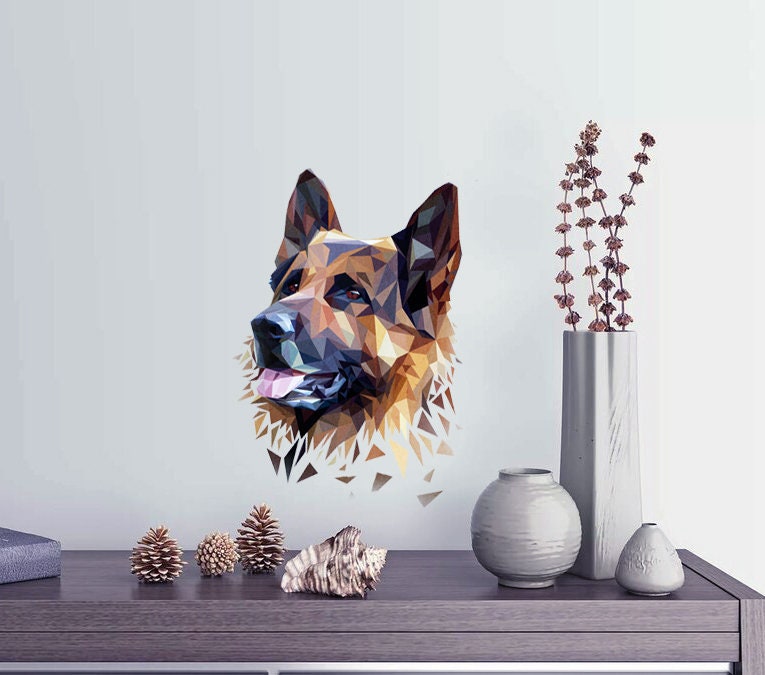 German Shepherd Wall decal, Smiling Dog Breed Bumper Sticker, for Laptops Tumblers Windows Cars Trucks Walls, Multi Color GD117