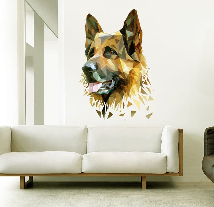 German Shepherd Wall decal, Smiling Dog Breed Bumper Sticker, for Laptops Tumblers Windows Cars Trucks Walls, Multi Color GD117