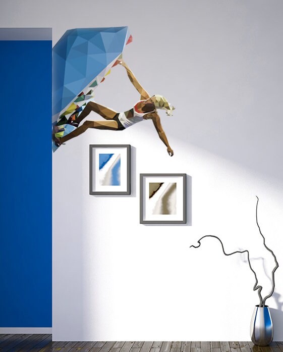 Rock Sport Girl Rock climber Polygonal Wall decal, Rock Sport Girl Polygon sticker,modern wall art, Multi Color GD131
