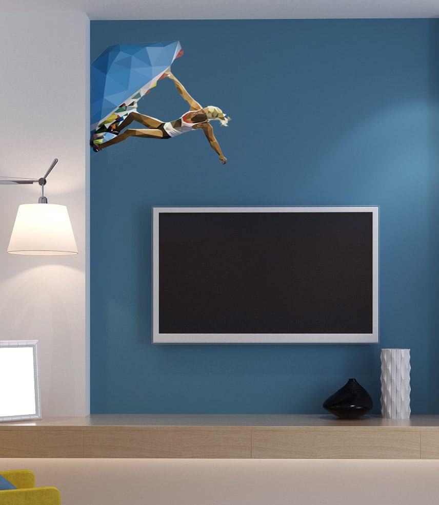 Rock Sport Girl Rock climber Polygonal Wall decal, Rock Sport Girl Polygon sticker,modern wall art, Multi Color GD131