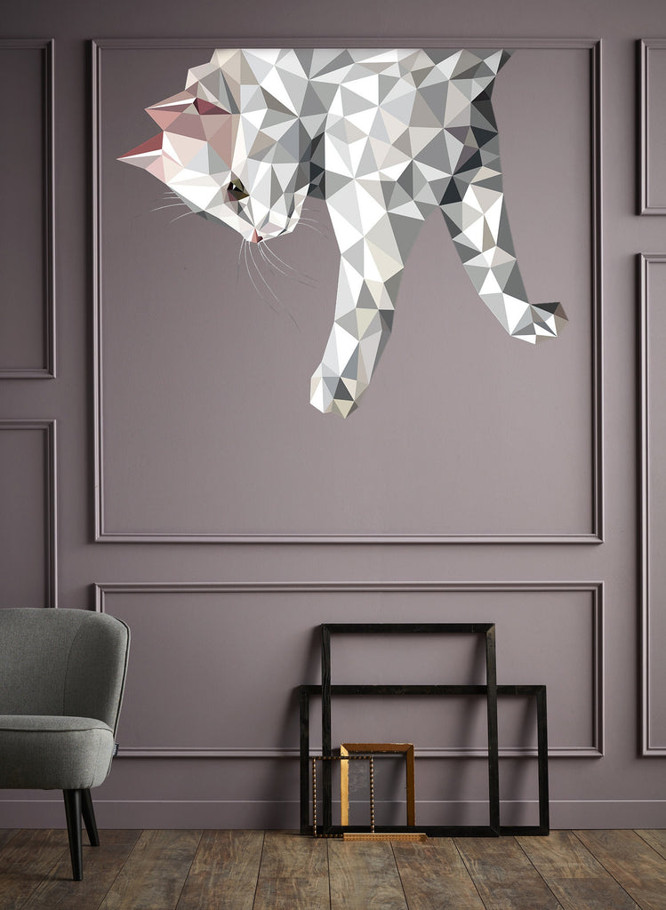 polygonal Cat Stickers - White Cat Decals for Wall, Stickers for Bedroom - Fridge - Toilet - Room wall decor living room, GD137