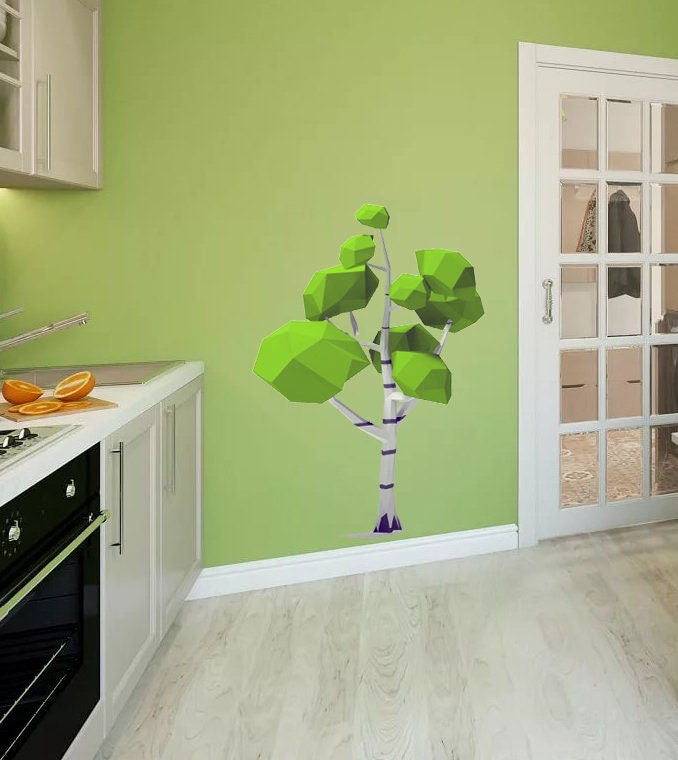 Birch tree Polygonal Wall decal, Birch tree Polygon sticker,modern wall art, Multi Color GD138