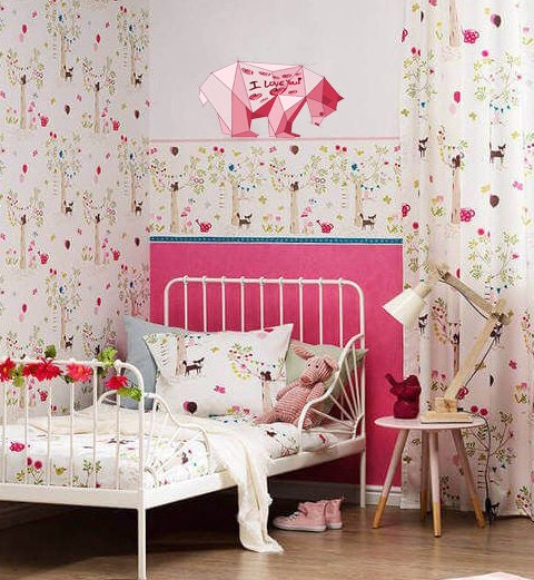 Bear pink Polygonal Wall decal, Bear Polygon sticker,modern wall art, Multi Color GD140