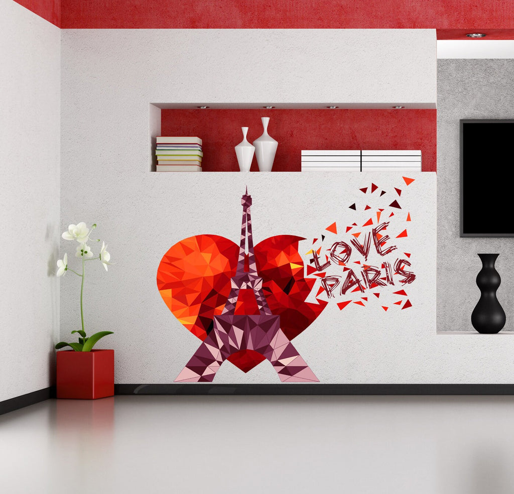 Eiffel Tower I Love Paris Waterproof Removable Wall Decal Stickers for Living Room Bedroom Bathroom Kitchen Background, Multi Color GD141
