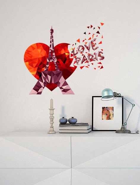 Eiffel Tower I Love Paris Waterproof Removable Wall Decal Stickers for Living Room Bedroom Bathroom Kitchen Background, Multi Color GD141