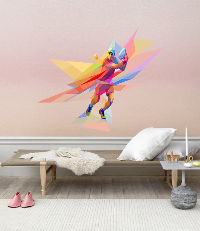 Sports Tennis Polygonal Wall decal, Sports Tennis Polygon sticker,modern wall art, Multi Color GD143