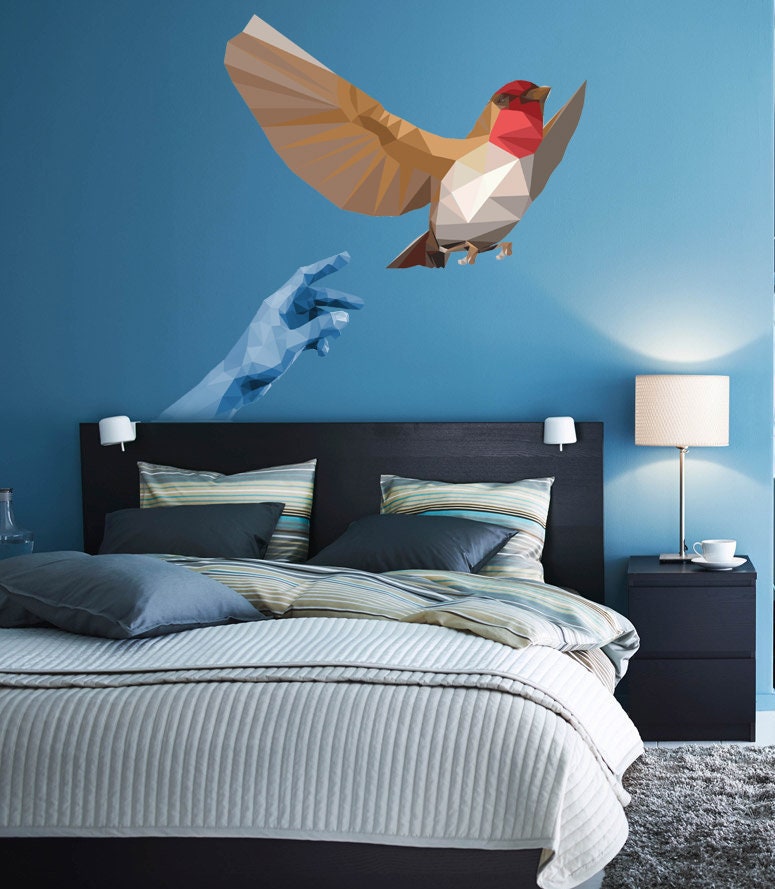 Hand Bird vinyl sticker, Bird Decal, Hand Bird Sticker, Bird Wall Decor Hand Bird Wall sticker,modern wall art, Multi Color AN-300