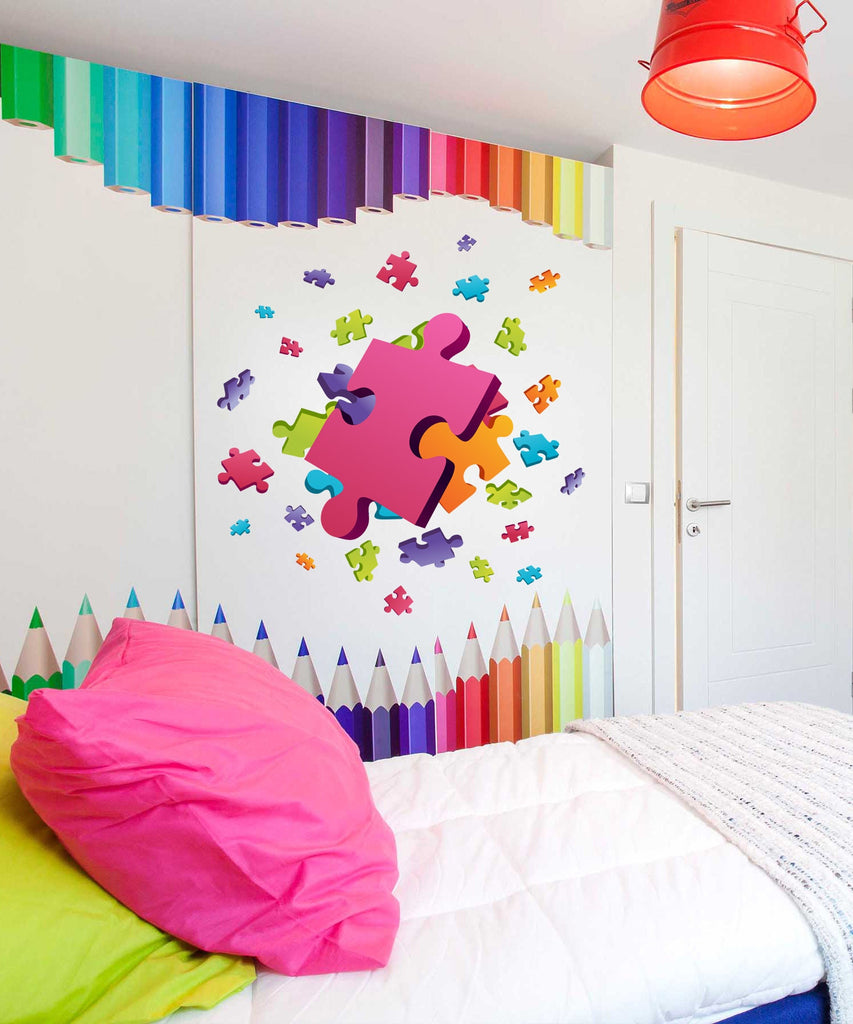 Colored Puzzles Kids Room Wall decal, Colored Puzzles Wall sticker,modern wall art, Multi Color kc-40