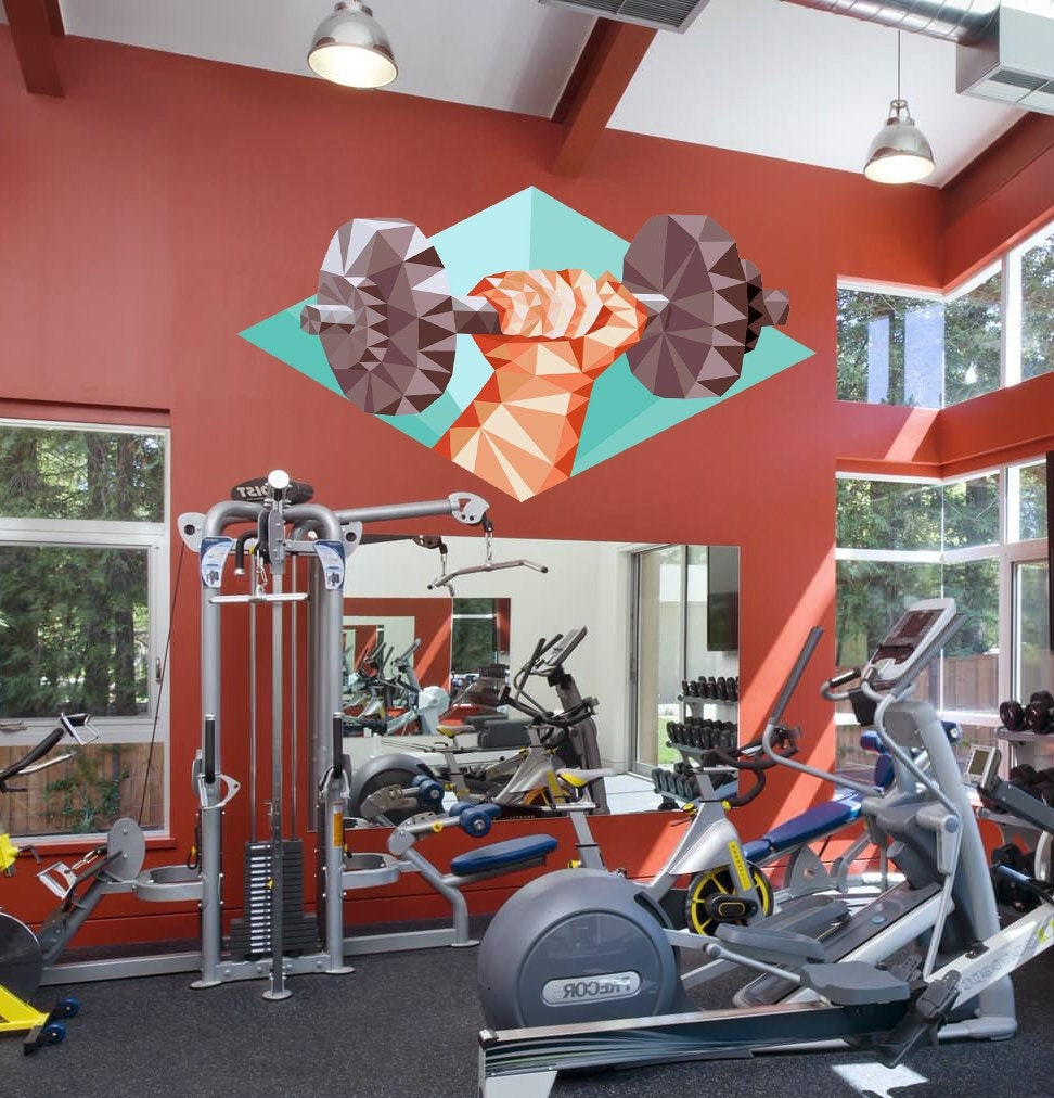 Dumbbell Polygonal Wall decal, Dumbbell Polygon Modern wall art, GYM Decor, Sport Gym Polygon sticker,, Multi Color GD144