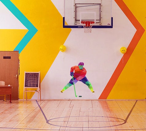 Sport Hockey hockey player Polygonal Wall decal, Sport Hockey Polygon sticker,modern wall art, Multi Color GD146
