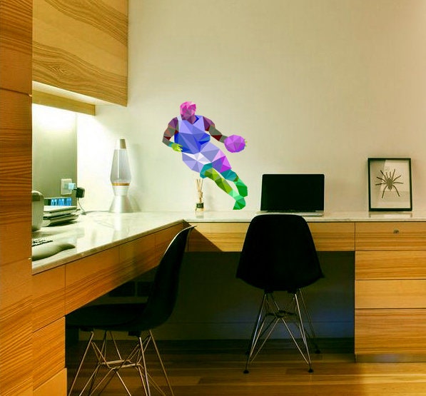 Sport Basketball Polygonal Wall decal, Sport Basketball Polygon sticker,modern wall art, Multi Color GD147