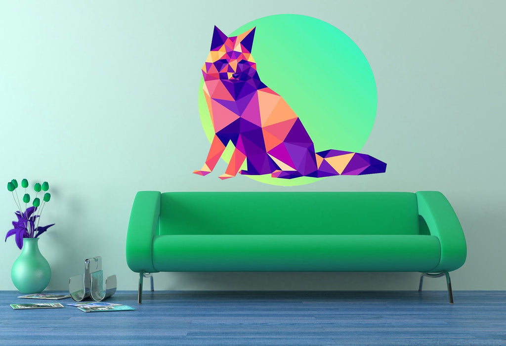 Fox moon Polygonal Wall decal, Fox Polygon sticker, modern wall art, Nursery Baby Bedroom Playroom Living Room Murals Multi Color GD20