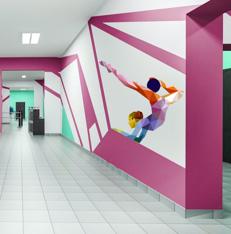 Sport Rhythmic gymnastics Polygonal Wall decal, gymnastics Polygon sticker,modern wall art, Multi Color GD150