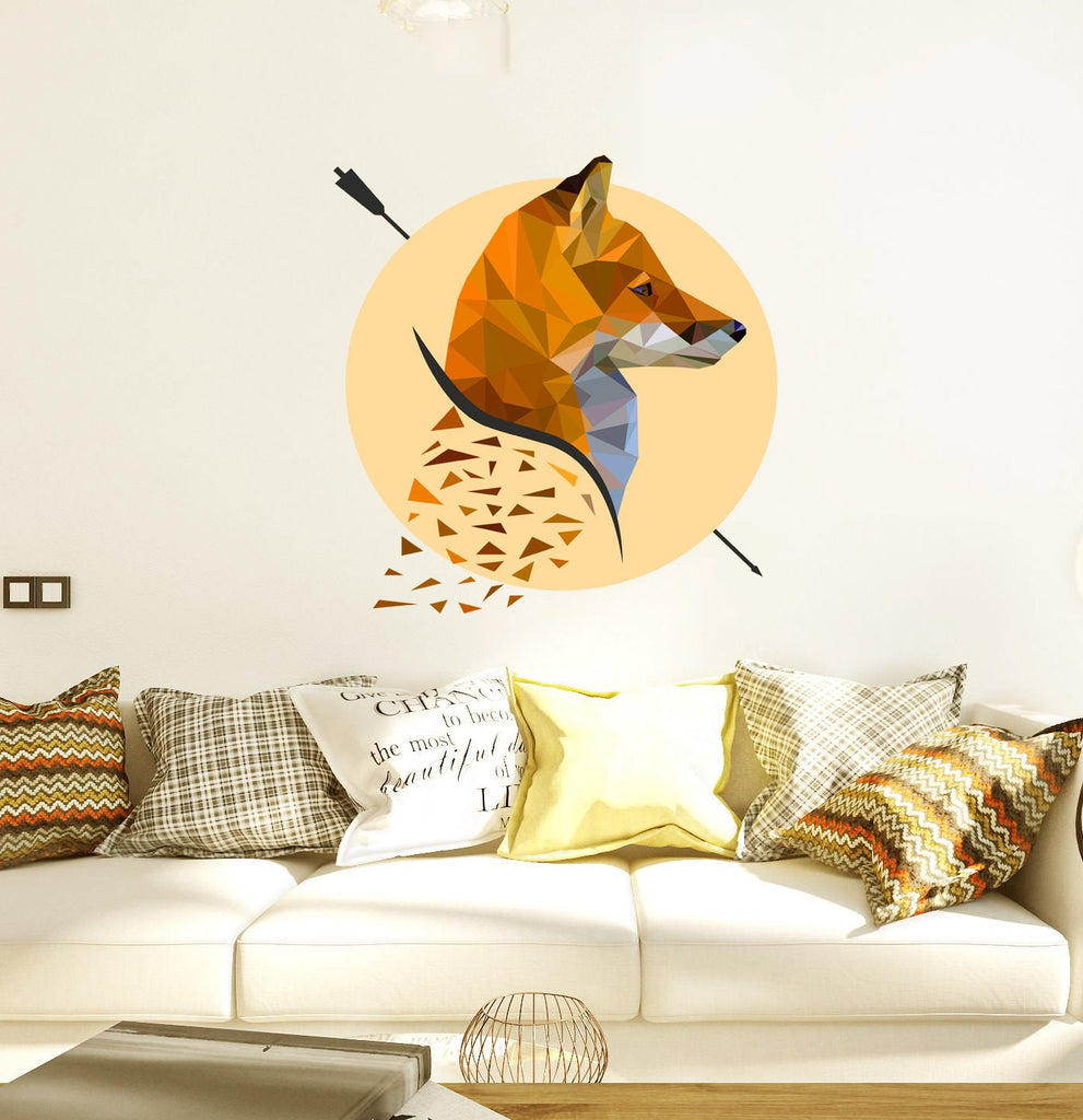 Fox moon Polygonal Wall decal, Fox Polygon sticker, modern wall art, Fox Animal 3D Vinyl Wall Stickers Removable Wall Decal Multi Color GD23