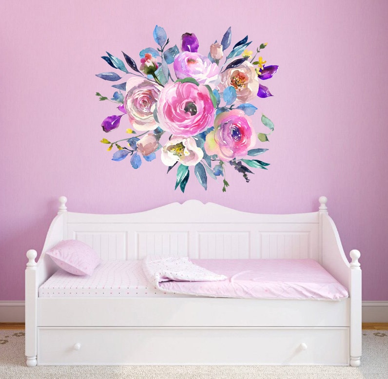 Flowers Wall Sticker Waterproof Rose Flowers Wall Decals Removable Floral Wall Decor Sticker for Living Room Bedroom Nursery Room k-228
