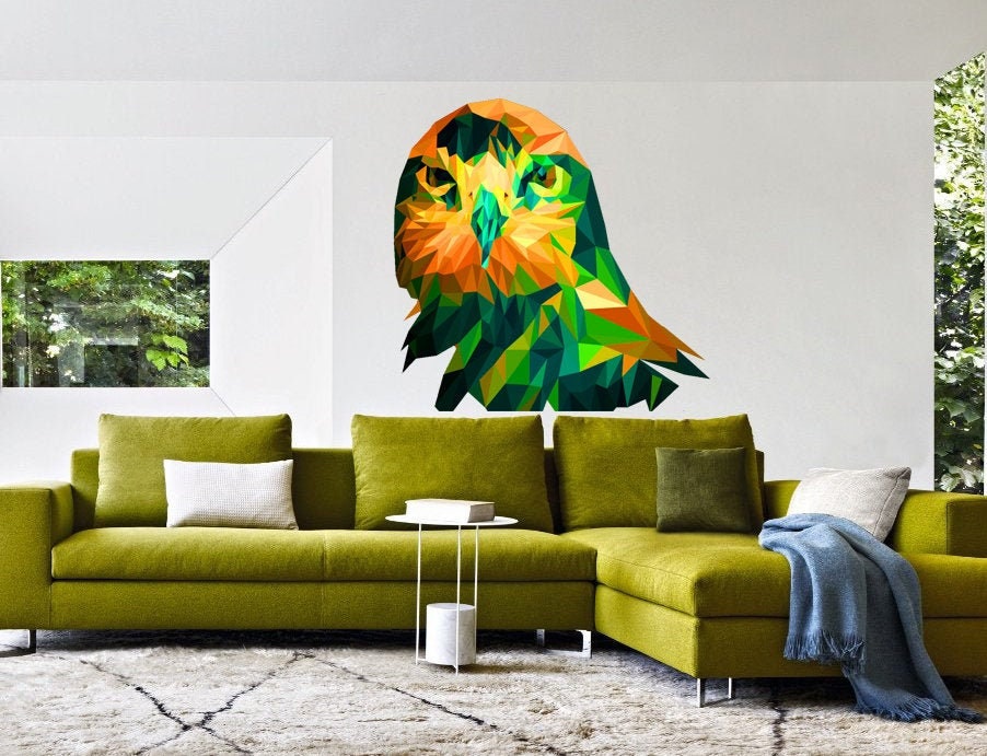 Owl Polygonal Wall decal, Owl Polygon sticker,modern wall art, Multi Color GD24