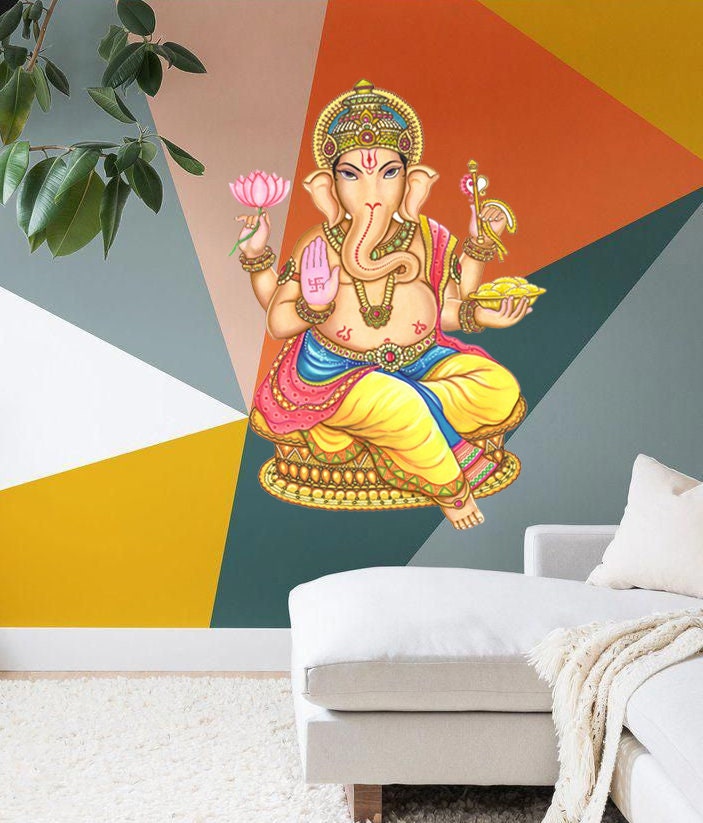 Ganesha Yoga Mandala Elephant Wall decal, Ganesha Wall sticker, modern wall art, Multi Color Wall Decal Sticker Room Décor Wall Art k-294