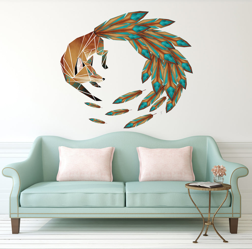 Fox tail Polygonal Wall decal, Fox Polygon sticker, modern wall art, Wall Stickers Baby Nursery Girls Bedroom Wall Decor Multi Color GD26