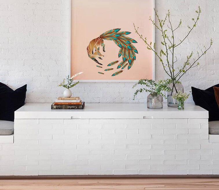 Fox tail Polygonal Wall decal, Fox Polygon sticker, modern wall art, Wall Stickers Baby Nursery Girls Bedroom Wall Decor Multi Color GD26