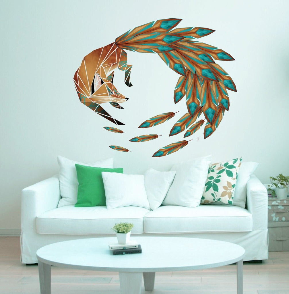 Fox tail Polygonal Wall decal, Fox Polygon sticker, modern wall art, Wall Stickers Baby Nursery Girls Bedroom Wall Decor Multi Color GD26