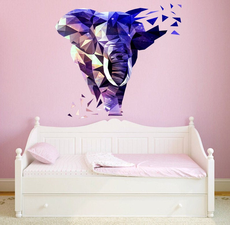 Elephant Polygonal Wall decal, Elephant Polygon sticker,modern wall art, Multi Color GD27