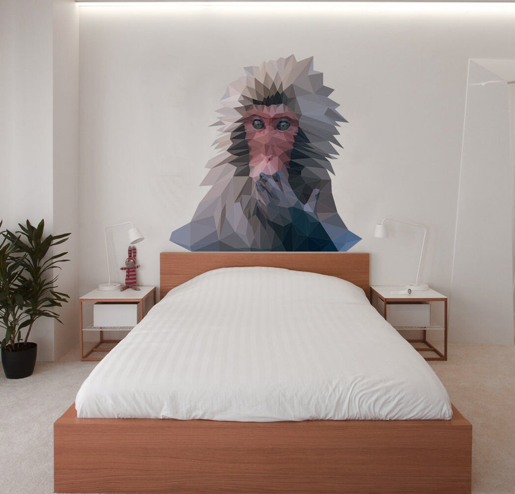 Monkey Polygonal Wall Decal, Monkey Stickers ,Monkey decor, Animal Stickers, Wall Art Bedroom- Multi Color GD30