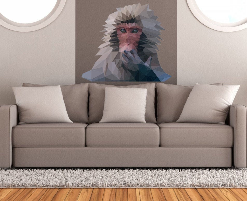 Monkey Polygonal Wall Decal, Monkey Stickers ,Monkey decor, Animal Stickers, Wall Art Bedroom- Multi Color GD30