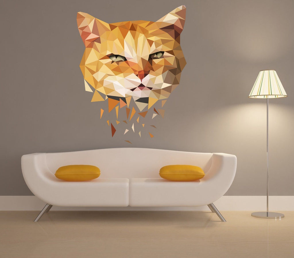 Cat Polygonal Wall decal, wall decoration ,wall decor living room, wall sticker,Cat Polygon sticker,modern wall art, Multi Color GD32