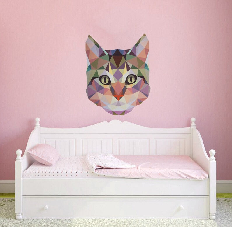 Cat Polygonal Wall decal, animal wall sticker cat wall decals ,Cat Polygon sticker,wall decor living room ,modern wall art, Multi Color GD35