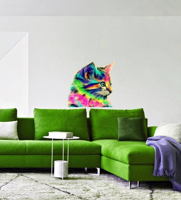 Cat Polygonal Wall decal, wall sticker ,cat wall decals ,wall decor living room ,Cat Polygon sticker,modern wall art, Multi Color GD36