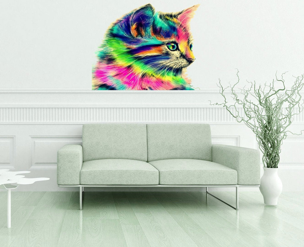 Cat Polygonal Wall decal, wall sticker ,cat wall decals ,wall decor living room ,Cat Polygon sticker,modern wall art, Multi Color GD36