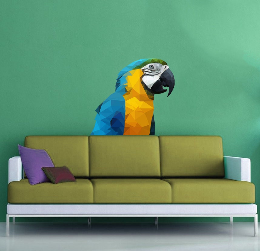 Parrot Polygonal Wall decal, Parrot Polygon sticker, modern wall art, Parrot Bird Pet Colorful Polygonal Wall Vinyl Sticker Multi Color GD37
