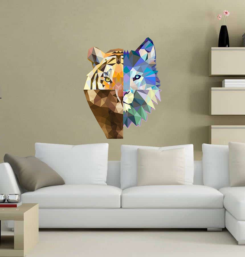 Wolf, Tiger, Lion, Bear Polygonal Wall decal,tiger decals, tiger wall stickers for bedroom, room decor, living room decor Multi Color GD38