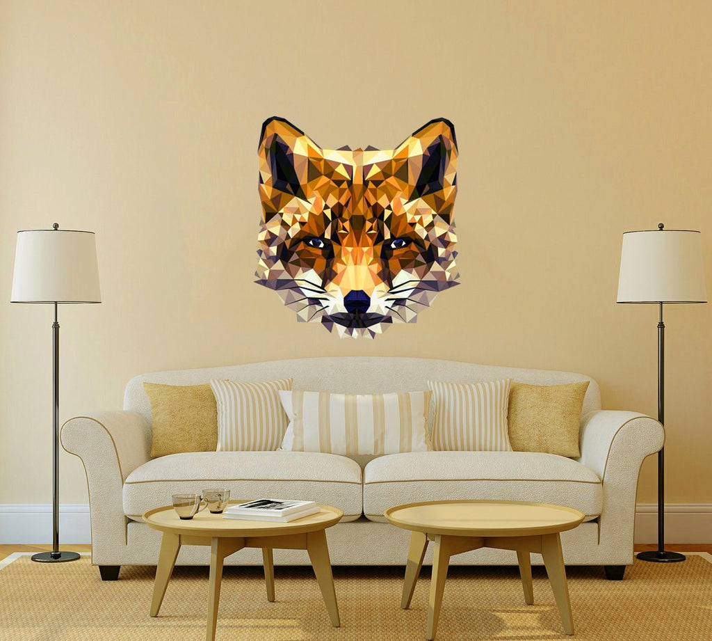Fox face Polygonal Wall decal, Fox Polygon sticker, modern wall art, Nursery Baby Bedroom Playroom Living Room Murals Multi Color GD38