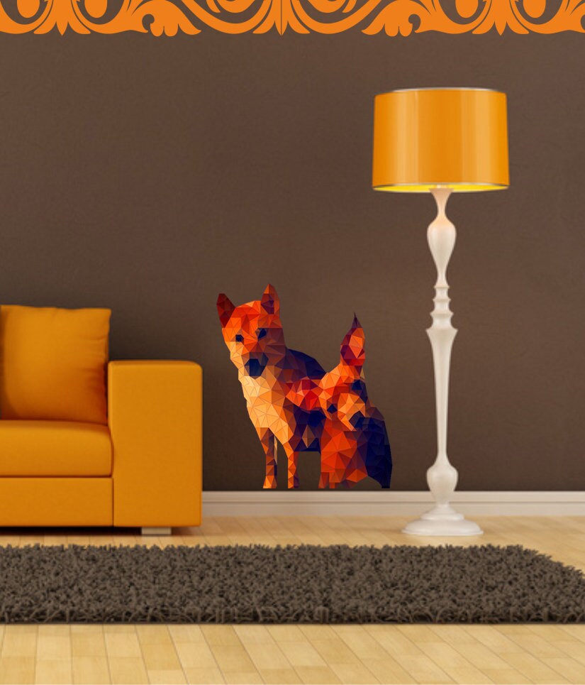 Dog Polygonal Wall decal, Fox Polygon sticker, modern wall art, Decor for Nursery Baby Bedroom Playroom Living Room Murals Multi Color GD40