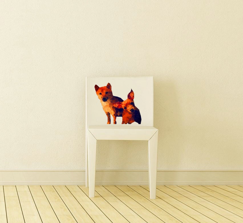 Dog Polygonal Wall decal, Fox Polygon sticker, modern wall art, Decor for Nursery Baby Bedroom Playroom Living Room Murals Multi Color GD40