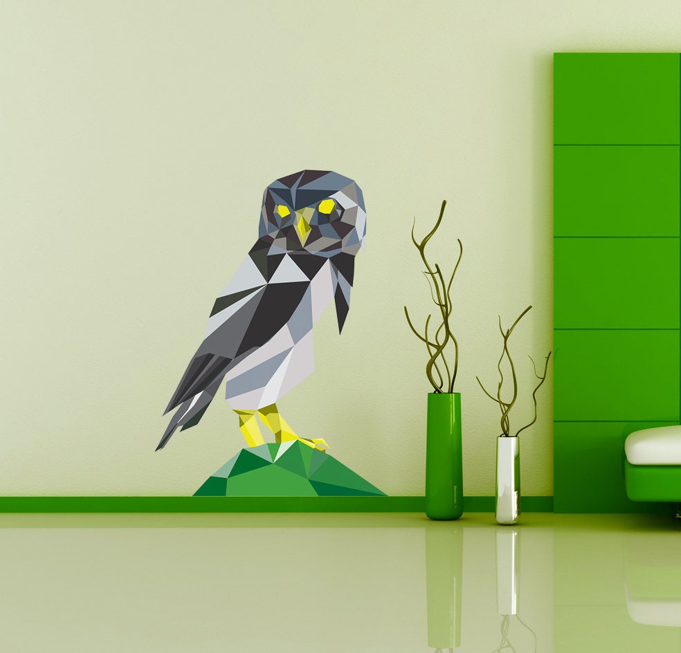 Owl Polygonal Wall decal, Owl Polygon sticker,modern wall art, Multi Color GD41