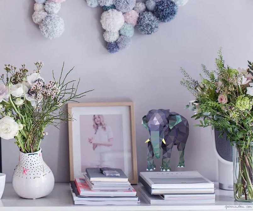Elephant Animal Polygonal Wall decal, Elephant Animal Polygon sticker,modern wall art, Multi Color GD155