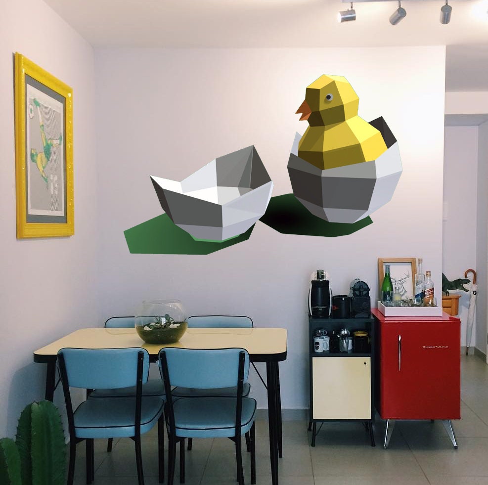 Wallmonkeys WM359829 Yellow Newborn Chickens with Egg Shells Peel and Stick Wall Decals, Chicken Egg Polygon sticker Multi Color GD156