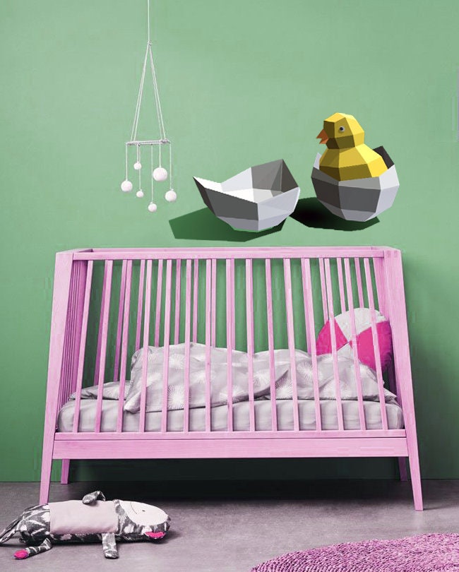 Wallmonkeys WM359829 Yellow Newborn Chickens with Egg Shells Peel and Stick Wall Decals, Chicken Egg Polygon sticker Multi Color GD156