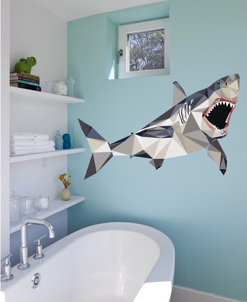 West Mountain Shark Wall Decal Art Decor 3D Smashed Kids Animal Sticker Mural Nursery Boys Gift Multi Color GD157
