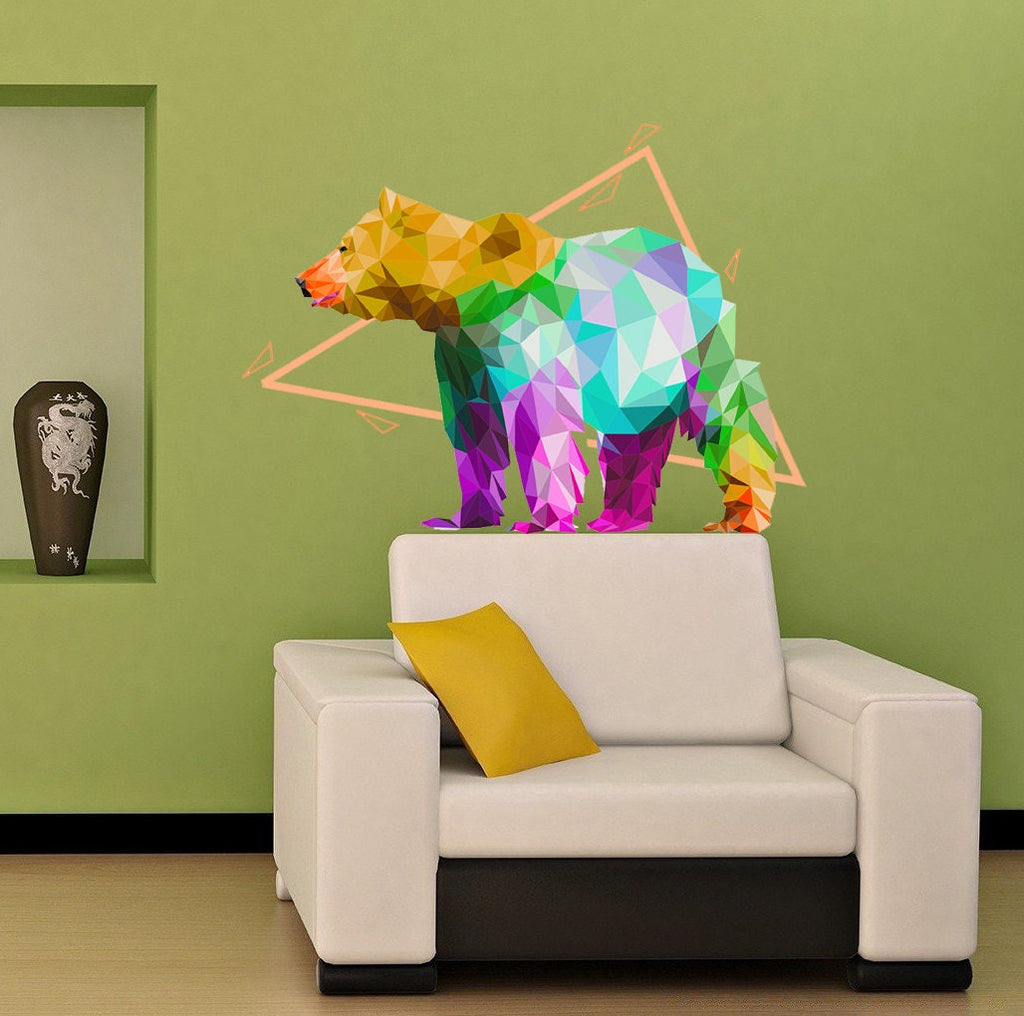 Bear Animal Polygonal Wall decal, Bear Animal Polygon sticker,modern wall art, Multi Color GD159