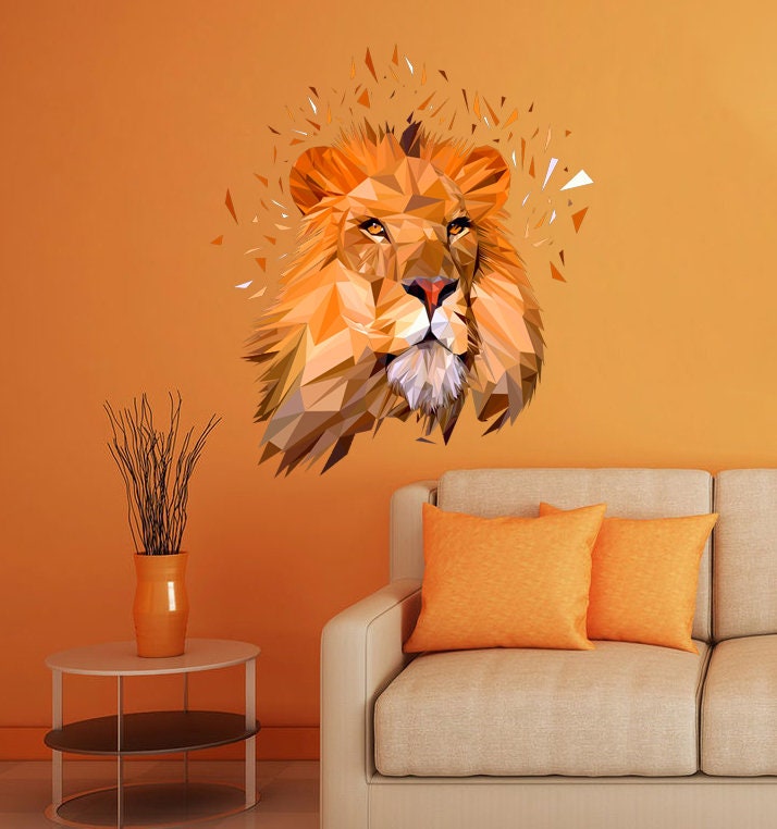 Lion Head Face Detail Ferocious King of Jungle Boy Room Vinyl Wall Decal Sticker Decor, living room decor- Multi Color GD161