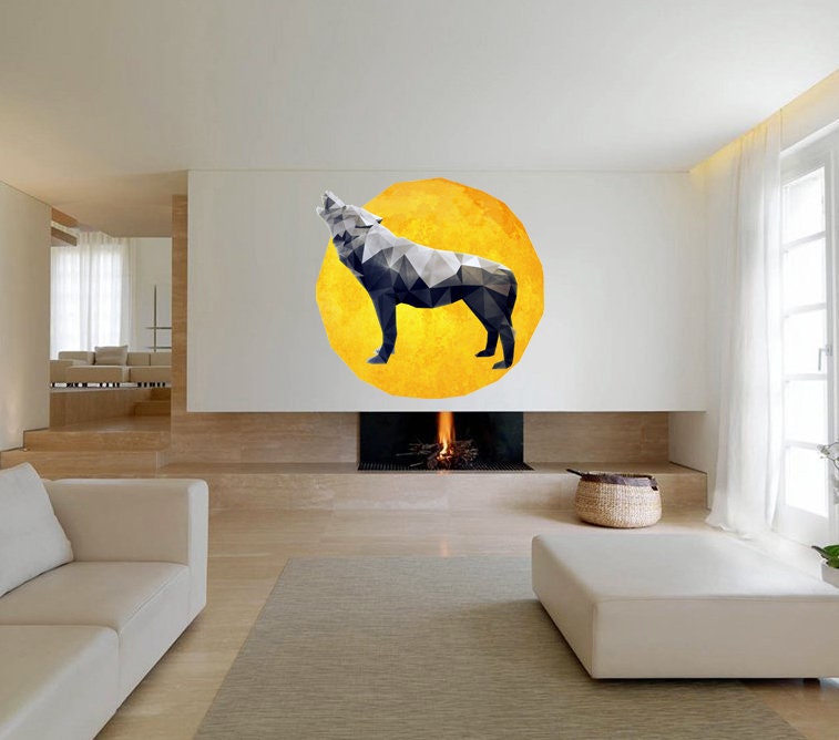 Wolf Wall Decals Moon Wall Art Stickers Bedroom Living Room Kids Nursery Wall Décor, living room decor, Multi Color GD163