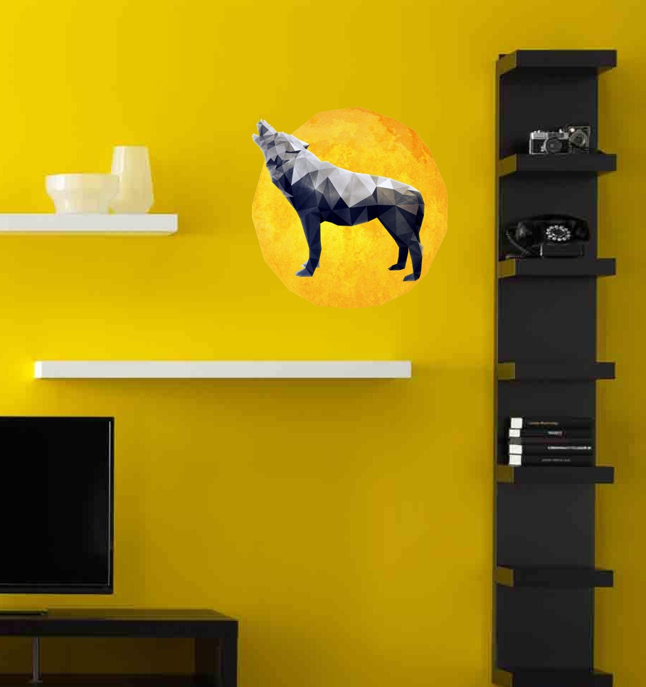 Wolf Wall Decals Moon Wall Art Stickers Bedroom Living Room Kids Nursery Wall Décor, living room decor, Multi Color GD163