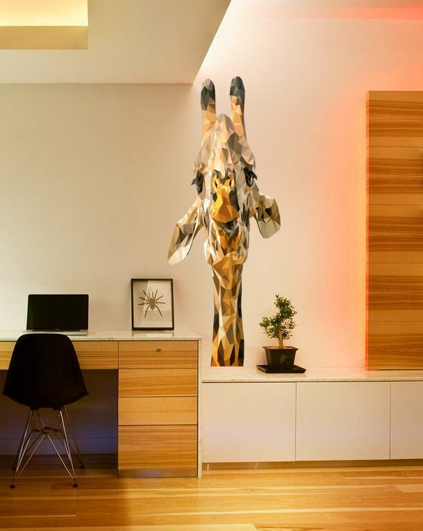 Giraffe animal Polygonal Wall decal, Giraffe Polygon sticker, modern wall art, Giraffe animal wall sticker for boys bedroom Multi Color GD47