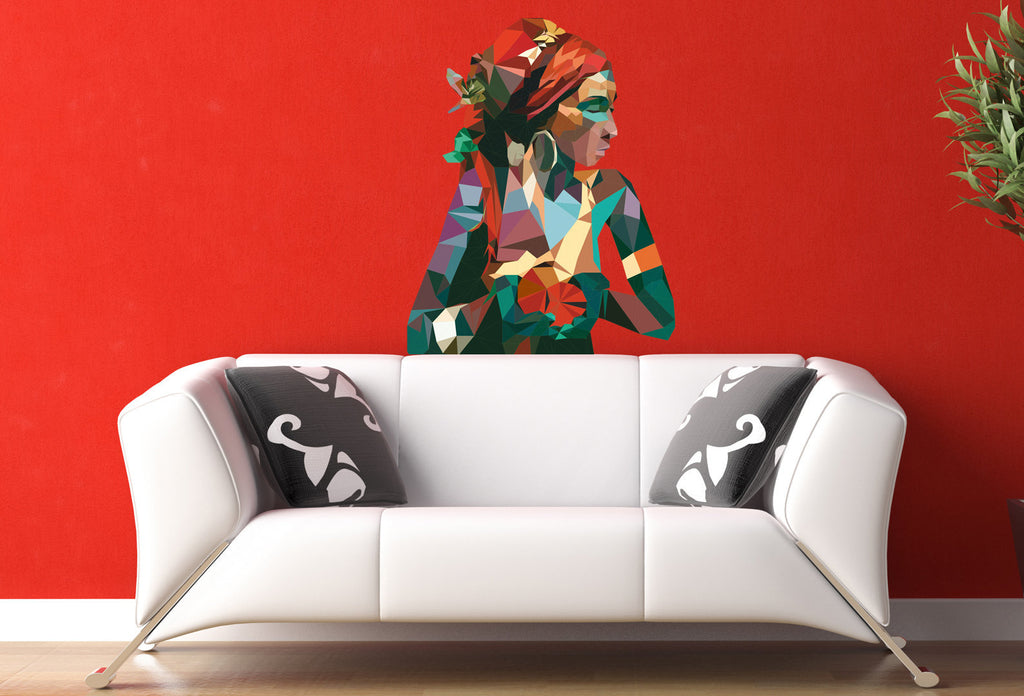 Woman girl Polygonal Wall decal, Girl Polygon sticker,modern wall art, Multi Color GD49