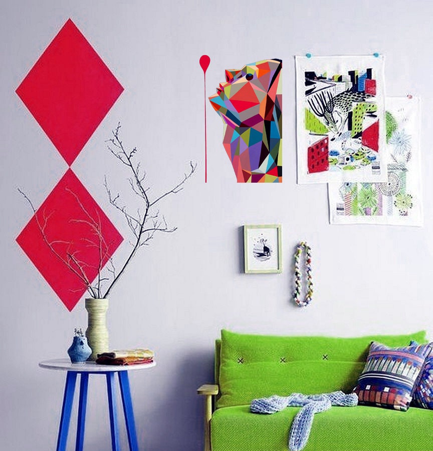 Girl silhouette Polygonal Wall decal, woman Polygon sticker,modern wall art, Multi Color GD51